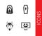 Set Happy Halloween holiday, Funny and scary ghost mask, Devil head and Coffin with christian cross icon. Vector