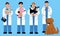 A set of happy male veterinarians with a variety of pets. Vector illustration of animal care. Flat style