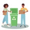 Set of happy men and women sorting and recycling and reuse the garbage. Zero waste concept. Bundle of cute funny people