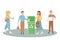 Set of happy men and women sorting and recycling and reuse the garbage. Zero waste concept. Bundle of cute funny people