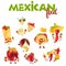 Set of happy Mexican food characters playing musical instruments