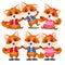 Set of happy and sad animated foxes isolated on a white background. Funny animals. Sketch of festive poster, party