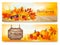 Set of Happy Thanksgiving banners with autumn vegetables