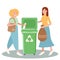 Set of happy women sorting and recycling and reuse the garbage. Zero waste concept. Bundle of cute funny people putting