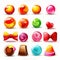 Set of hard candy, lollipop, chocolate and jelly icons. Isolated elements on white background. Perfect for match three game or