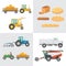 Set harvest vector. Agricultural machinery, farm vehicle and collection bread production. Tractors, harvester, combine