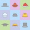 Set of hats flat line icons. Vector illustration.