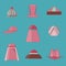 Set of Hats Icons, Flat Style with Outlines