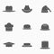 Set of hats monochrome icons. Vector illustration.