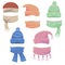 set of hats and scarves for boys and girls in cold weather