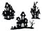 Set of haunted houses for Halloween. Collection of castles with monsters. Black house sieves. Vector illustration for