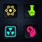 Set Head and electric symbol, Chemical formula, Radioactive and Test tube and flask chemical. Black square button