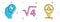 Set Head and electric symbol, Square root of 4 glyph and Radioactive in location icon. Vector