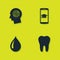 Set Head hunting concept, Tooth, Water drop and Graduation cap mobile icon. Vector