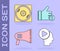 Set Head people with play button, Vinyl disk, Megaphone and Hand like icon. Vector