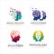 Set of Head Tech logo, Pixel Head logo concept vector, Robotic Technology Logo template designs illustration