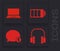 Set Headphones, Laptop, Battery charge level indicator and Speech bubble chat icon