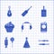 Set Headphones, Party hat, Grilled shish kebab, Beer can, Lollipop, Muffin, Whiskey bottle and Guitar icon. Vector
