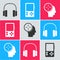 Set Headphones, Portable video game console and Head hunting concept icon. Vector