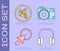 Set Headphones, Speaker mute, Arrow cursor and Photo camera icon. Vector