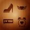 Set Heart in the center alarm clock, Woman shoe with high heel, Speech bubble with I love you and Heart with wings on