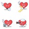 Set of heart character with waiter menu photo binocular