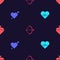 Set Heart rate, Amour with heart and arrow, Bow and Bottle love potion on seamless pattern. Vector