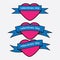 Set of heart and ribbon baner icon