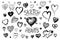 Set of hearts. Doodle Valentine. Love symbol. Engraved hand drawn sketch for stickers, patches and pins.