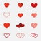 Set of hearts icons in different styles