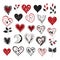 Set of hearts in love. Valentine's day. Big set grunge hearts. Hand drawn illustration. Spring festive background
