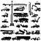Set of heavy construction machines silhouettes, icons, isolated