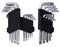 Set of Hex keys Allen wrenches in black plastic holder on a white background.