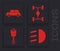 Set High beam, Car, Chassis car and Engine piston icon. Vector