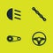 Set High beam, Steering wheel, Timing belt kit and Car chain icon. Vector
