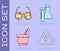 Set High voltage sign, Laboratory glasses, Mortar and pestle and Test tube and flask chemical icon. Vector