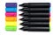 Set of highlighter markers sorted by color aligned and uncovered on white background