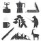 Set of Hiking and Camping icons isolated on the white background. Vector. Set include fishing bear, mountains, knife