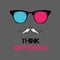 Set of hippie glasses, mustache, tie. Think different. Vector illustration