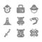 Set Hippo or Hippopotamus, Rhinoceros, Butterfly, Snake, Hunting gun, Volcano eruption, Camping hat and Monkey icon