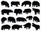 Set of Hippopotamus silhouette vector art