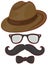 Set hipster accessories - hat, glasses, mustache, bow tie