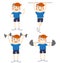 Set of Hipster funny sportsmen doing exercises. Flat style