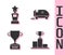 Set Hockey over sports winner podium, Award cup, Award cup and Ice resurfacer icon. Vector
