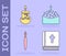 Set Holy bible book, Burning candle, Paint brush and Easter cake and candle icon. Vector