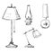 set of home lamps, floor lamps, chandeliers in doodle style