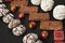 A set of home-made sweets: brownies, marshmallows, cookies, marmalade and candies