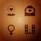 Set Home stereo with two speakers, Location heart, Female gender symbol and Envelope Valentine on wooden background