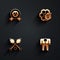 Set Honey award, Sale of honeycomb, dipper stick and Beekeeper costume icon with long shadow. Vector