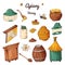 Set of honey elements. Apiary icons for your design. Vector sketches, sweet natural food